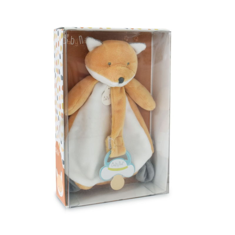  - attache-sucette renard en coffret 18 cm 